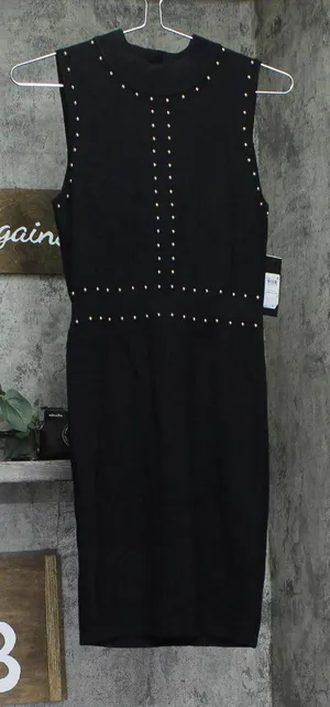 Guess Womens Sleeveless Studded Veronika Bodycon Knit Sweater Dress Jet Black L thumbnail 1