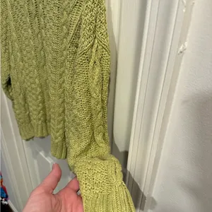 aerie Lime Green Cable Knit Crewneck Sweater thumbnail 8