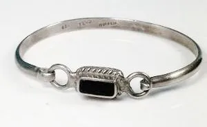 Taxco Mexico Sterling Silver Black Onyx Hook Bangle Stamped Taxco TL 37 925 thumbnail 1