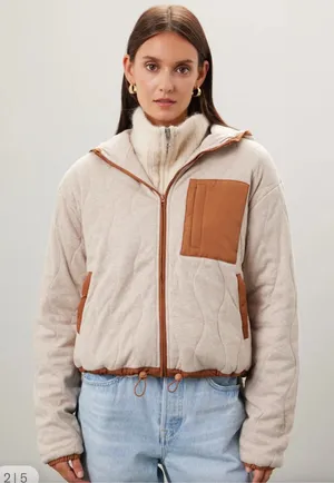 Spiritual Gangster Quilted Jacket Cream Tan 100% Cotton XS thumbnail 1