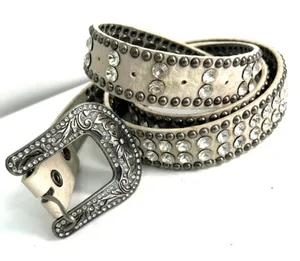 Artisan XL white leather belt studded rhinestone western rodeo festival McBling Cowgirl thumbnail 1