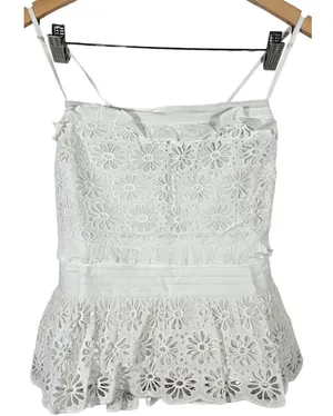 J. Crew Jessie Eyelet Smocked Peplum Top White Cotton‎ Size S NWT BR650 thumbnail 1