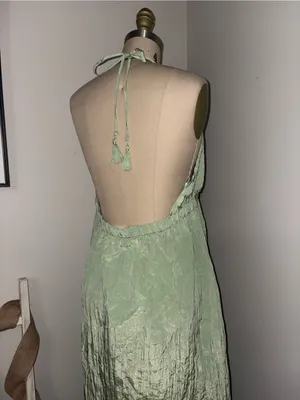 Ibiza by Anne Cole Green V-Neck Halter Maxi Dress w/ Jewel Trim Size Large thumbnail 8