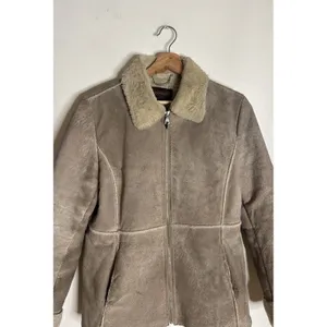Guess Shearling Jacket Women's Tan Faux Fur Lined Suede Leather Coat Medium thumbnail 2