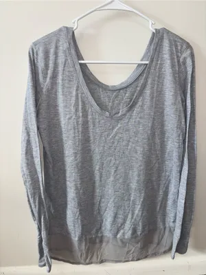 adidas Heather Gray Long-Sleeve Scoop Neck Top with Sheer Hem thumbnail 2