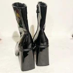 Nasty Gal Size 6 Black Patent Square Toe Flare Heel Boots‎ Zipper Side thumbnail 5