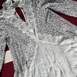 Free People Secret Origins Pieced Lace Choker Neck Tunic Dress white Women’s M medium thumbnail 3