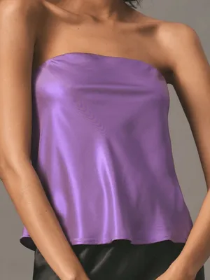 NWT Anthropologie Shine Tube Top in Lilac Purple Lavender Satin Strapless XS thumbnail 2