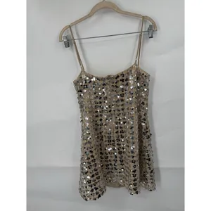 Zara Sequin Mini Dress Women Medium Tan Festival Retro Preppy New Year Glam thumbnail 4