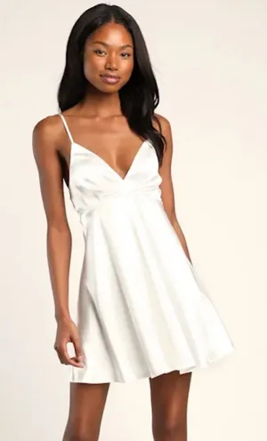 Lulu's White Spaghetti-Strap V-Neck Mini Dress thumbnail 1