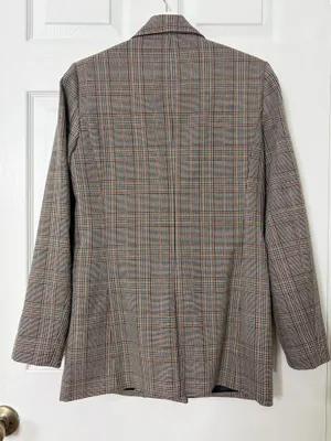 ZARA Gray Plaid Double Breasted Blazer Size XS Minimalist Academia Preppy Chic thumbnail 3