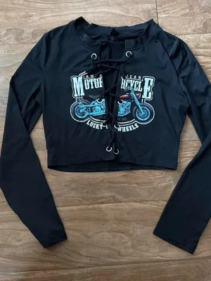 Lace-Up Black Motorcycle Graphic Crop Top thumbnail 1