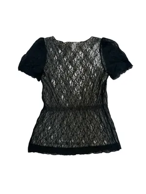 Vintage Max Studio Black Mesh Lace Overlay Top Y2K Dark Fairy Grunge Witchy thumbnail 5