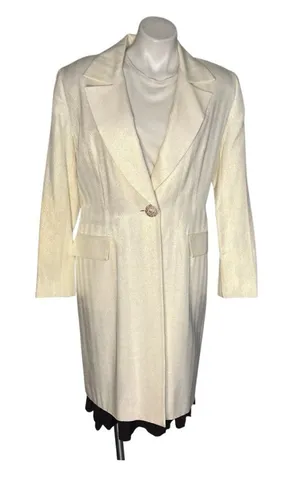 LILY & TAYLOR Ivory Blazer Coat Longline Crystal Buttons Shimmer Fabric Size 14 thumbnail 1