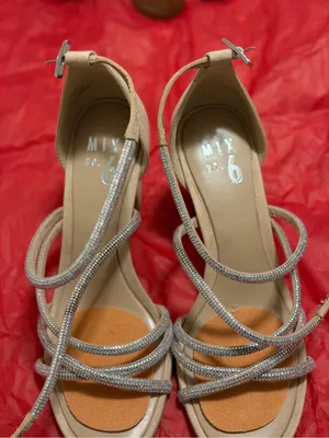 Mix No. 6 Beige Strappy Heels with Silver Crystal Straps thumbnail 1