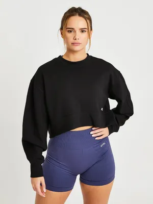 AYBL Cropped Oversized Jumper in Black Women’s Size Large Crewneck Sweatshirt thumbnail 1
