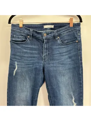 Eunina Low Rise Skinny Distressed Asymmetrical Raw Step Hem Ankle Jeans Size 29 thumbnail 2