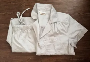 Boll & Branch Organic Cotton Pajama Top Grey Short Sleeve Button Down XS thumbnail 1