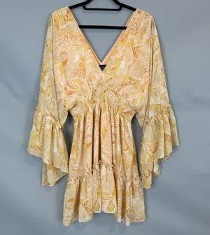 Vici Boho Floral Mini Dress Medium Yellow Ruffle Flowy Festival Summer Chic thumbnail 1