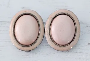 Vintage Clip On Earrings Dusky Pinkish Tone Oval thumbnail 1
