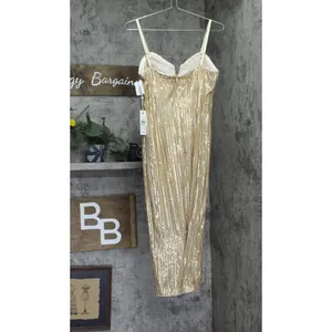 Siena Womens Sequined Spaghetti Strap Sweetheart Neck Midi Dress Gold Yellow 8 thumbnail 2