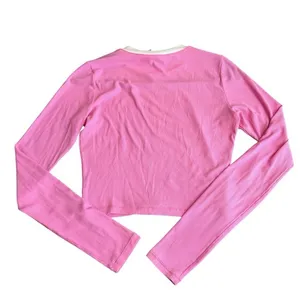 Skims Size M Ringer Long Sleeve Crop‎ Top Bubblegum Pink Soft Lounge Ribbed thumbnail 4