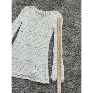 Women's Crochet Cover Up 100% Cotton Beachy Long Sleeve Size M Cottagecore thumbnail 8