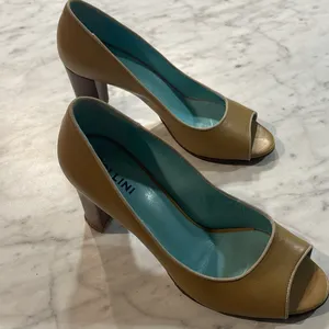 Studio pollini Elegant Tan Peep-Toe Heels khaki tan sz 38 made in Italy thumbnail 7