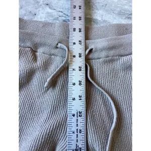 FIGS Ribbed Knit Wide Leg Lounge Pants Tan XS W18LW3003 Drawstring Pockets thumbnail 6