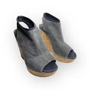 Stuart Weitzman  Slingback Cork Platform Tall Wedge Sandal  Gunmetal Grey  6M thumbnail 9
