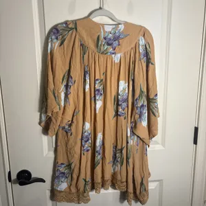 Umgee Mustard‎ Kimono Cardigan Boho Floral Coverup Lace Trim Size XL/1XL thumbnail 6