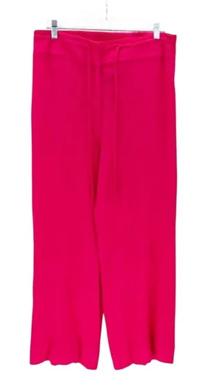 French Laundry bright pink crepe drawstring wide leg pants size L vacation thumbnail 1