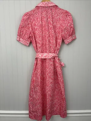 J. McLaughlin Short Sleeve Button Front Midi Dress Women Size XS Pink White thumbnail 3