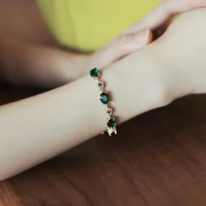 18K Gold Plated Green Crystal Emerald Charm Bracelet for Women thumbnail 5