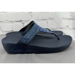 FitFlop Incastone Sandals Women’s Size 10 Blue Thong Embellished Comfort thumbnail 5