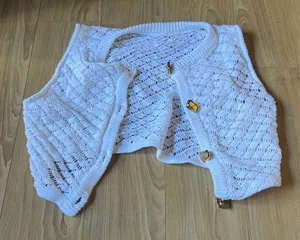 Meshki White Knit Cropped Vest with Gold Accents thumbnail 1