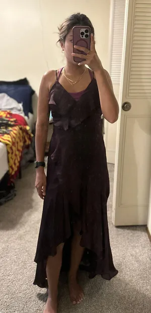 Express High Low Maroon Satin Dress thumbnail 1