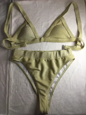New Women’s 2Pc Bikini Swimsuit Light Gold Size Medium thumbnail 1