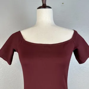 Reformation Bodycon Square Neck Mini Dress Size M Maroon Wine Red‎ Short Sleeve thumbnail 2