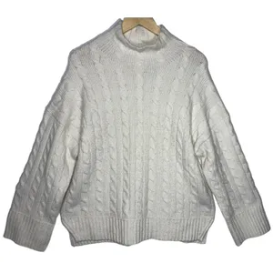 Abercrombie & Fitch Cream Ribbed Cable Knit Mock Neck Turtleneck Sweater Size M thumbnail 1