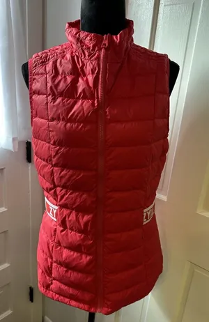 ZYIA Active Alpine Down Puffer Vest Women’s Large Red Quilted Logo Waistband EUC thumbnail 1