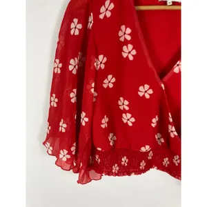 FARROW Red Floral Patterned Cropped Blouse Size Small thumbnail 2