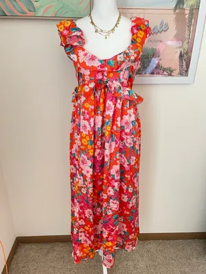 Sugar Lips Satin Floral Ruffle Midi Dress in Medium New thumbnail 8