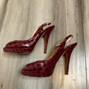 Jimmy Choo Patent Snake Embossed Peep Toe Heels Women's Sling Back Red Size 37 thumbnail 3