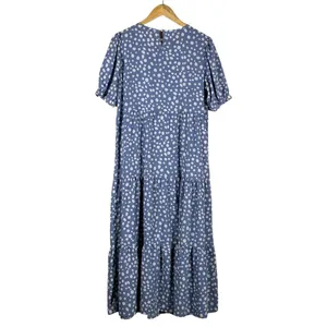 Pretty Garden Tiered Polka Dot Maxi Dress Blue Boho Puff Sleeve Cottagecore Sz M thumbnail 4