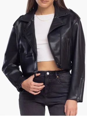 BLANKNYC High Standard Vegan Faux-Leather Crop Moto Jacket Black Size S Small thumbnail 1