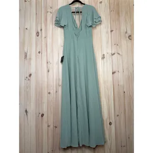 NWT Lulus Promise Of Love Sage Brush Flutter Sleeve Maxi Dress Bridesmaid Size M thumbnail 6