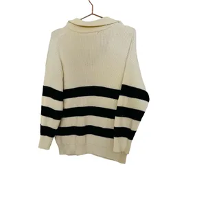 SOON Maternity Jenni Black White Striped Collared V-Neckline Sweater Size Medium thumbnail 4