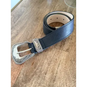 Vince‎ Camuto Western Belt Women Small Black Silver Engraved Buckle Boho Cowgirl thumbnail 7