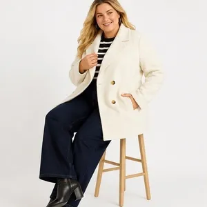 Free Assembly Womens Jacket XXL Cream Double Breasted Boxy Notch Lapel Coat thumbnail 3